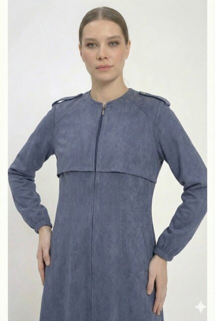 Vivezza Yakalı Fermuarlı Modal Ferace 7020-04 Lacivert - 6