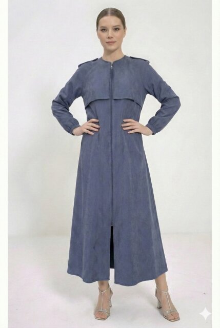 Vivezza Yakalı Fermuarlı Modal Ferace 7020-04 Lacivert - 7