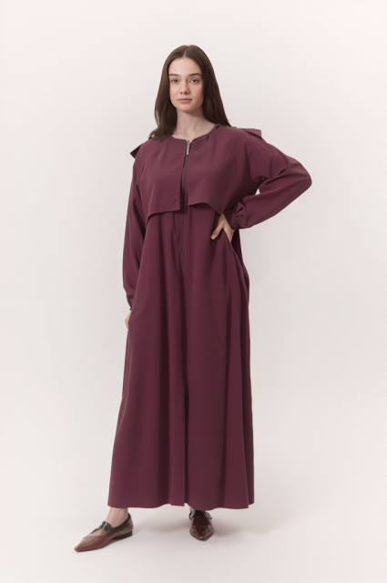 Vivezza Yakalı Fermuarlı Modal Ferace 7020-06 Bordo - Vivezza