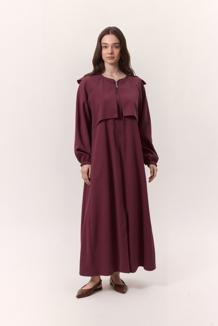Vivezza Yakalı Fermuarlı Modal Ferace 7020-06 Bordo - 2