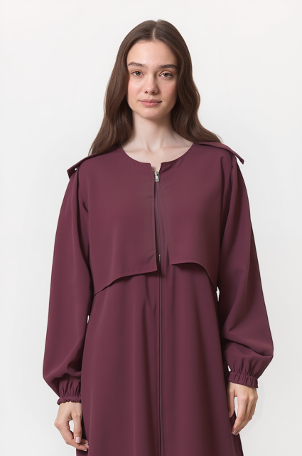 Vivezza Yakalı Fermuarlı Modal Ferace 7020-06 Bordo - 3